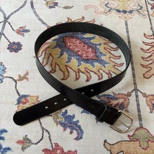 Men’s Classic Black Leather Belt Large Silver Buckle Size 36